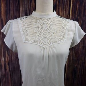 Express off-white high neck laced-front blouse